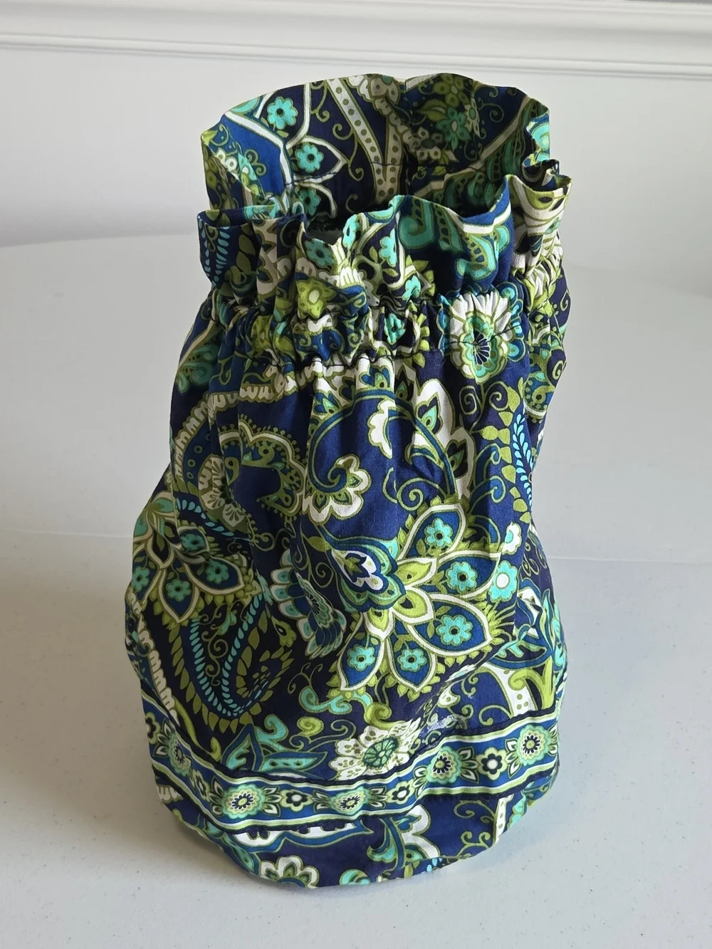 Vera Bradley Navy Green Paisley Drawstring Lined Cosmetic Pouch Swimsuit Tote